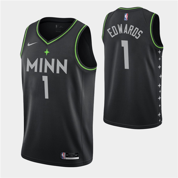Men's Minnesota Timberwolves #1 Anthony Edwards Black NBA City Swingman 2020-21 Stitched Jersey